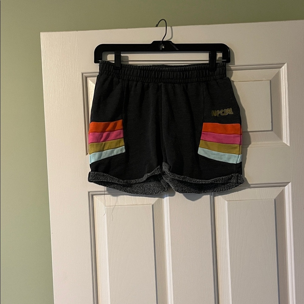 Rip Curl Black Women's Rainbow Stripe Casual Athletic Shorts